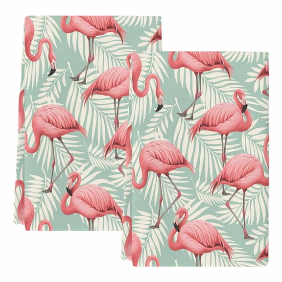Dish Towels, Pink Flamingo Absorbent Kitchen Towels 2 PCS, Tropical Palm Leaves Plant Microfiber Hand Towels Dish Cloths Tea Towels for Home Bathroom Cleaning Drying,18X28-Inch,