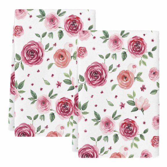 Dish Towels, Pink Rose Absorbent Kitchen Towels 2 PCS, Watercolor Farm Flower Microfiber Hand Towels Dish Cloths Tea Towels for Home&nbsp;Bathroom Cleaning Drying,18X28-Inch,