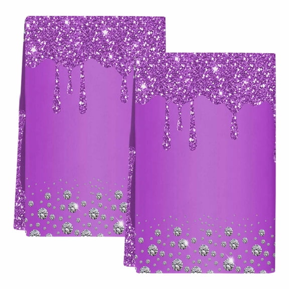 Dish Towels, Purple Diamond Absorbent Kitchen Towels 2 PCS, Luxury Bling Water Drop Microfiber Hand Towels Dish Cloths Tea Towels for Home Bathroom Cleaning Drying,18X28-Inch,
