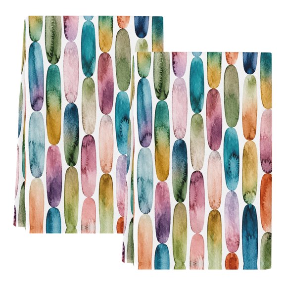 Dish Towels, Rainbow Geometric Graphic Absorbent Kitchen Towels 2 PCS, Dotted Vertical Chains Microfiber Hand Towels Dish Cloths Tea Towels for Home Bathroom Cleaning Drying,18X28-Inch,