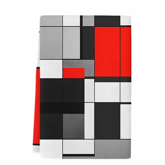 Dish Towels, Red Black Gray Squares Absorbent Kitchen Towels 1 PC, Abstract Geometric Art Microfiber Hand Towels Dish Cloths Tea Towels for Home&nbsp; Bathroom,18X28-Inch,
