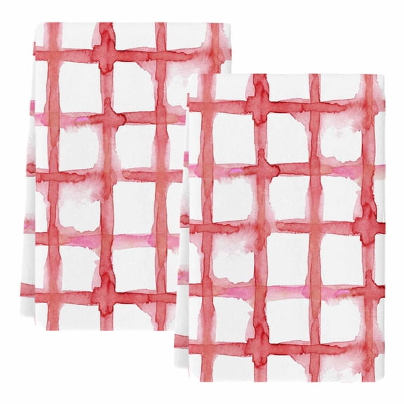 Dish Towels, Red Buffalo Plaid Absorbent Kitchen Towels 2 PCS, Check Striped Microfiber Hand Towels Dish Cloths Tea Towels for Home&nbsp;Bathroom Cleaning Drying,18X28-Inch,