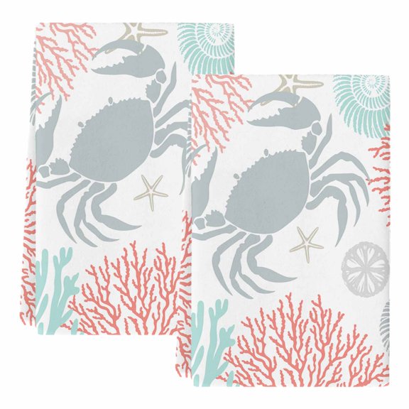 Dish Towels, Red Coral Crab Absorbent Kitchen Towels 2 PCS, Ocean Starfish Shell Microfiber Hand Towels Dish Cloths Tea Towels for Home&nbsp;Bathroom Cleaning Drying,18X28-Inch,