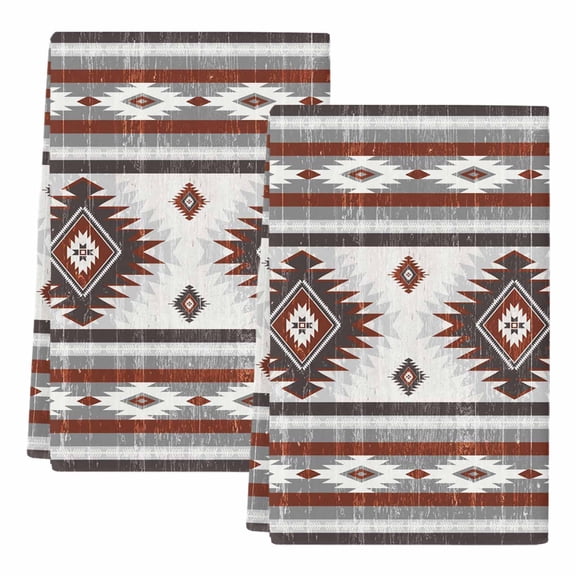 Dish Towels, Red Gray Boho Aztec Absorbent Kitchen Towels 2 PCS, Southwest Tribal Geometric Microfiber Hand Towels Dish Cloths Tea Towels for Home&nbsp;Bathroom Cleaning Drying,18X28-Inch,