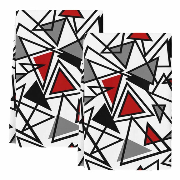 Dish Towels, Red Grey Geometric Absorbent Kitchen Towels 2 PCS, Triangle Modern Art Microfiber Hand Towels Dish Cloths Tea Towels for Home Bathroom Cleaning Drying,18X28-Inch,