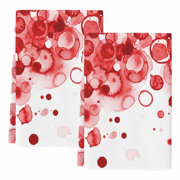 Dish Towels, Red Ink Points Absorbent Kitchen Towels 2 PCS, Abstract Art Bubble Microfiber Hand Towels Dish Cloths Tea Towels for Home&nbsp;Bathroom Cleaning Drying,18X28-Inch,
