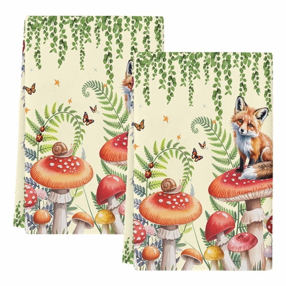 Dish Towels, Red Mushroom Fox Absorbent Kitchen Towels 2 PCS, Eucalyptus Leaves Butterfly Beige Microfiber Hand Towels Dish Cloths Tea Towels for Home Bathroom Cleaning Drying,18X28-Inch,