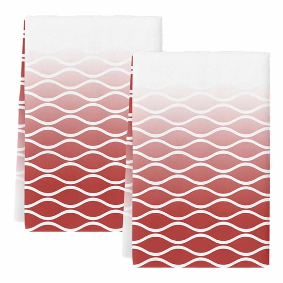 Dish Towels, Red Ombre Morocco Absorbent Kitchen Towels 2 PCS, Modern Geometric Wave Lines Microfiber Hand Towels Dish Cloths Tea Towels for Home&nbsp;Bathroom Cleaning Drying,18X28-Inch,