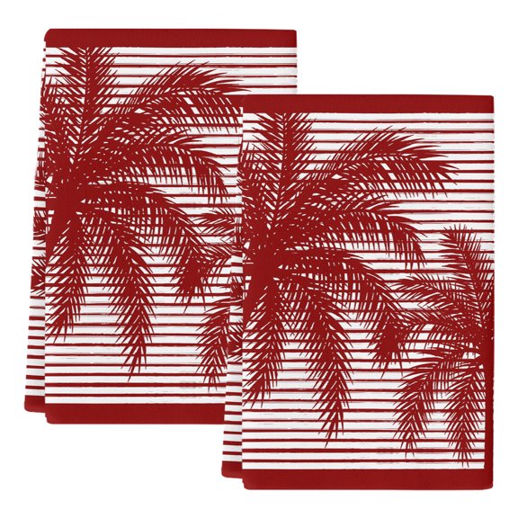Dish Towels, Red Tropical Palm Leaves Absorbent Kitchen Towels 2 PCS, Summer Stripes Microfiber Hand Towels Dish Cloths Tea Towels for Home&nbsp;Bathroom Cleaning Drying,18X28-Inch,