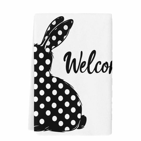 Dish Towels, Retro Absorbent Kitchen Towels 1 PC, Welcome Home Sign Polka Dot Rabbit Microfiber Hand Towels Dish Cloths Tea Towels for Home Bathroom,18X28-Inch, Black White