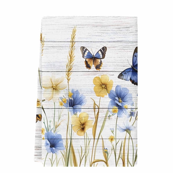 Dish Towels, Retro Farmhouse Absorbent Kitchen Towels 1 PC, Butterflies Floral Wheat Wooden Microfiber Hand Towels Dish Cloths Tea Towels for Home&nbsp; Bathroom,18X28-Inch, Blue Yellow