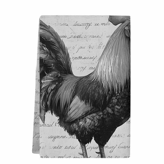 Dish Towels, Retro Farmhouse Absorbent Kitchen Towels 1 PC, Watercolor Rooster Pattern Microfiber Hand Towels Dish Cloths Tea Towels for Home Bathroom,18X28-Inch, Black White