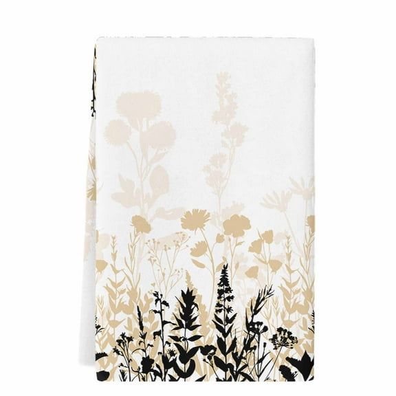 Dish Towels, Rustic Field Absorbent Kitchen Towels 1 PC, Silhouette Flower Herb Microfiber Hand Towels Dish Cloths Tea Towels for Home Bathroom,18X28-Inch, Cream Black