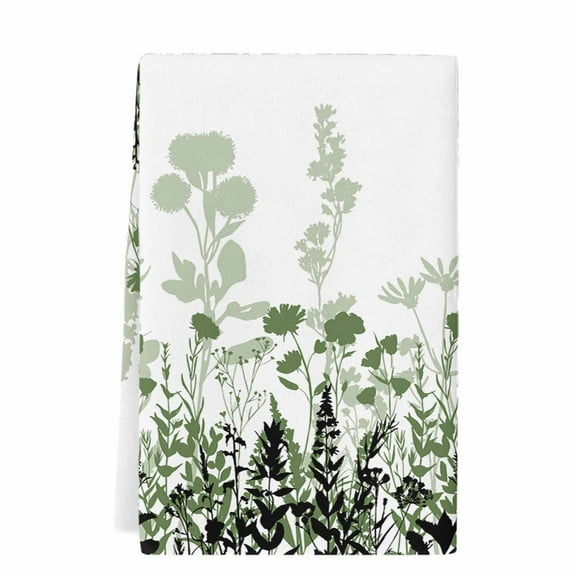 Dish Towels, Rustic Field Absorbent Kitchen Towels 1 PC, Silhouette Flower Herb Microfiber Hand Towels Dish Cloths Tea Towels for Home&nbsp; Bathroom,18X28-Inch, Sage Green