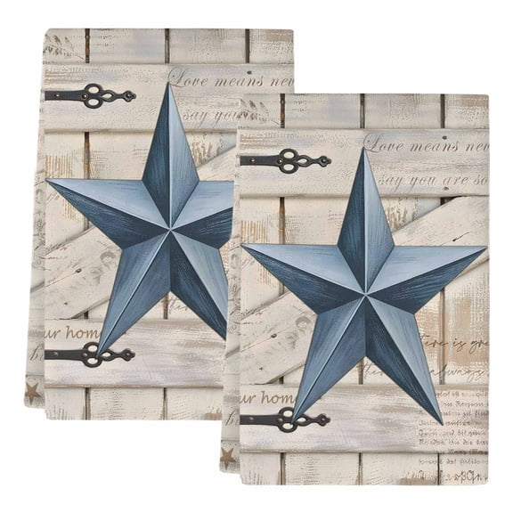Dish Towels, Rusty Barn Star Doors Absorbent Kitchen Towels 2 PCS, Blue Retro Rustic Walls Microfiber Hand Towels Dish Cloths Tea Towels for Home Bathroom Cleaning Drying,18X28-Inch,