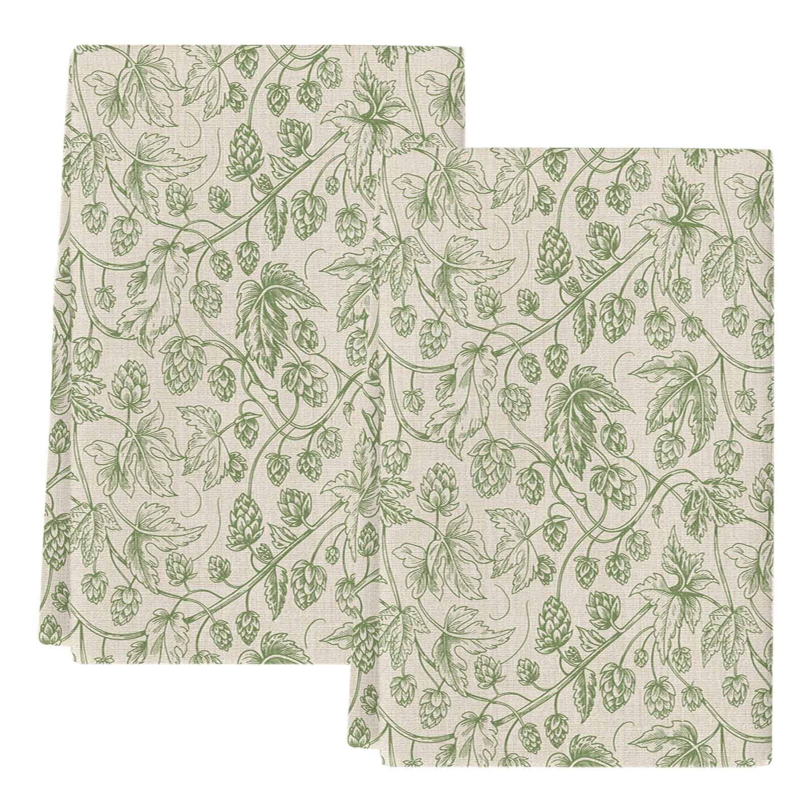 Dish Towels, Sage Green Floral Branch Absorbent Kitchen Towels 2 PCS, Vintage Flower Thread Microfiber Hand Towels Dish Cloths Tea Towels for Home&nbsp;Bathroom Cleaning Drying,18X28-Inch,
