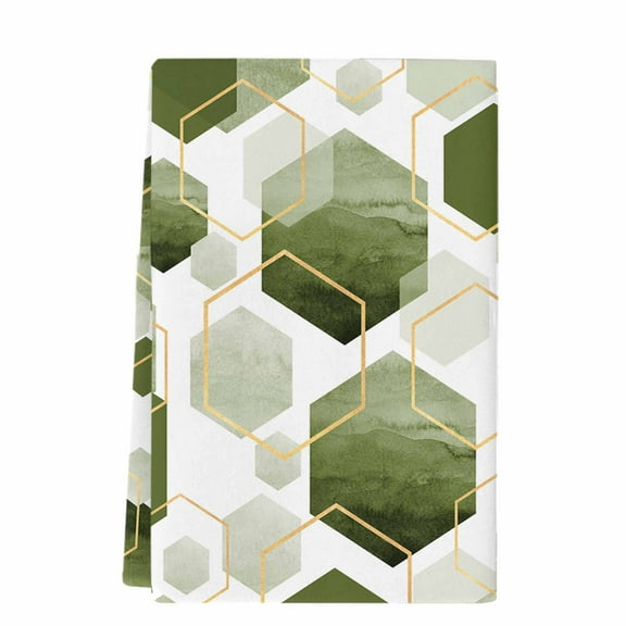 Dish Towels, Sage Green Gold Geometric Absorbent Kitchen Towels 1 PC, Modern Abstract Hexagon Pattern Microfiber Hand Towels Dish Cloths Tea Towels for Home Bathroom,18X28-Inch,