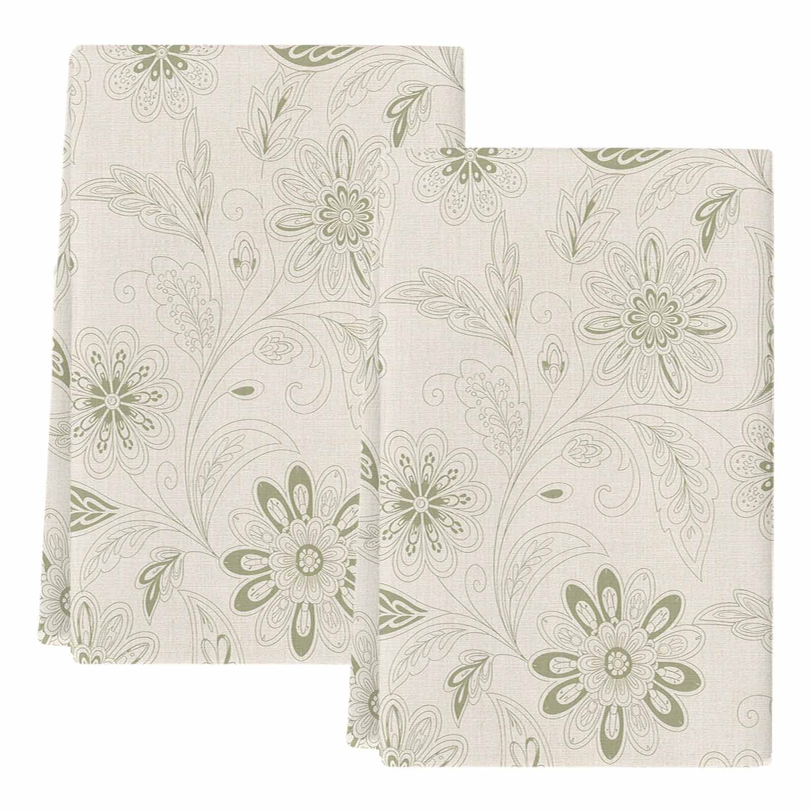 Dish Towels, Sage Green Paisley Pattern Absorbent Kitchen Towels 2 PCS, Boho Tribal Vintage Flowers Microfiber Hand Towels Dish Cloths Tea Towels for Home&nbsp;Bathroom Cleaning Drying,18X28-Inch,