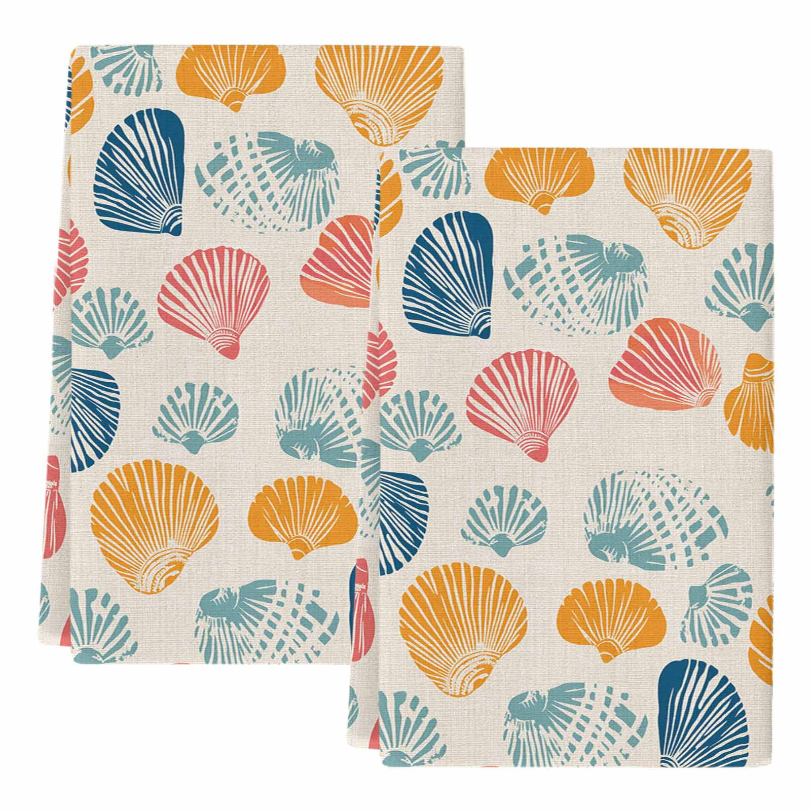 Dish Towels, Shell Absorbent Kitchen Towels 2 PCS, Conch Ocean Marine Life Linen Microfiber Hand Towels Dish Cloths Tea Towels for Home&nbsp;Bathroom Cleaning Drying,18X28-Inch,