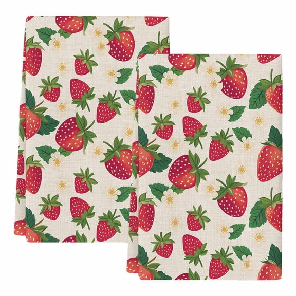 Dish Towels, Strawberry Absorbent Kitchen Towels 2 PCS, Cute Floral Fruit Linen Microfiber Hand Towels Dish Cloths Tea Towels for Home Bathroom Cleaning Drying,18X28-Inch,