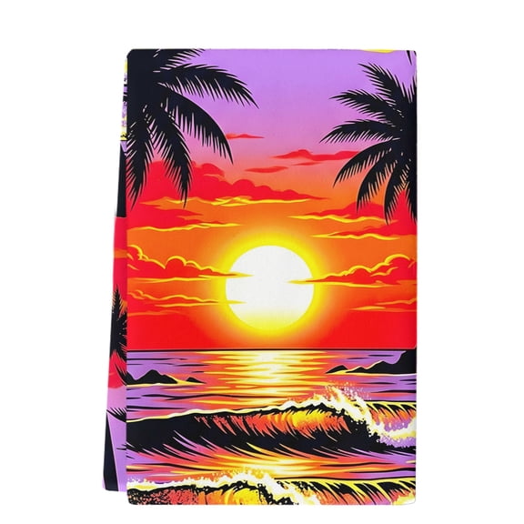 Dish Towels, Summer Beach Sunset Absorbent Kitchen Towels 1 PC, Coastal Tropical Palm Tree Microfiber Hand Towels Dish Cloths Tea Towels for Home Bathroom Cleaning Drying,18X28-Inch,
