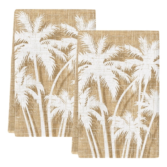 Dish Towels, Summer Tropical Palm Leaves Absorbent Kitchen Towels 2 PCS, Coastal Tan Linen Microfiber Hand Towels Dish Cloths Tea Towels for Home&nbsp;Bathroom Cleaning Drying,18X28-Inch,