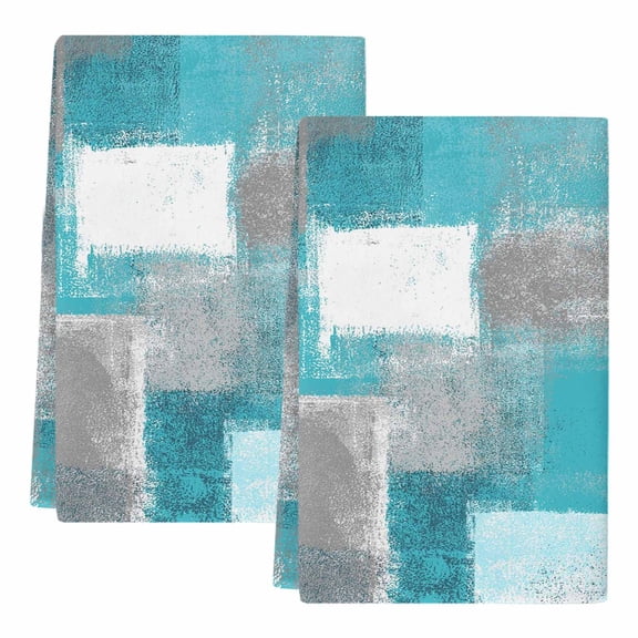 Dish Towels, Teal Blue Oil Painting Absorbent Kitchen Towels 2 PCS, Abstract Graffiti Art Microfiber Hand Towels Dish Cloths Tea Towels for Home Bathroom Cleaning Drying,18X28-Inch,