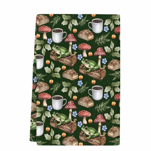 Dish Towels, Tropical Absorbent Kitchen Towels 1 PC, Frog Bread Mushroom Coffee Print Microfiber Hand Towels Dish Cloths Tea Towels for Home Bathroom,18X28-Inch, Dark Green