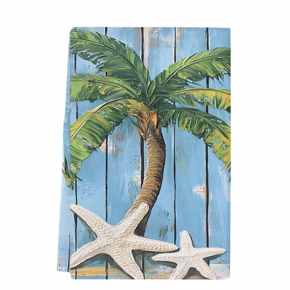 Dish Towels, Tropical Coastal Absorbent Kitchen Towels 1 PC, Beach Coconut Tree Starfish Microfiber Hand Towels Dish Cloths Tea Towels for Home Bathroom,18X28-Inch, Blue Green