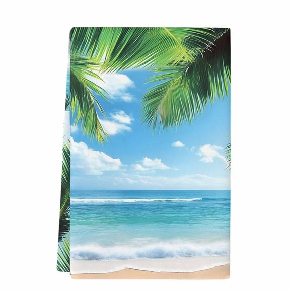 Dish Towels, Tropical Summer Absorbent Kitchen Towels 1 PC, Beach Ocean Coconut Tree Microfiber Hand Towels Dish Cloths Tea Towels for Home Bathroom,18X28-Inch, Bule Green
