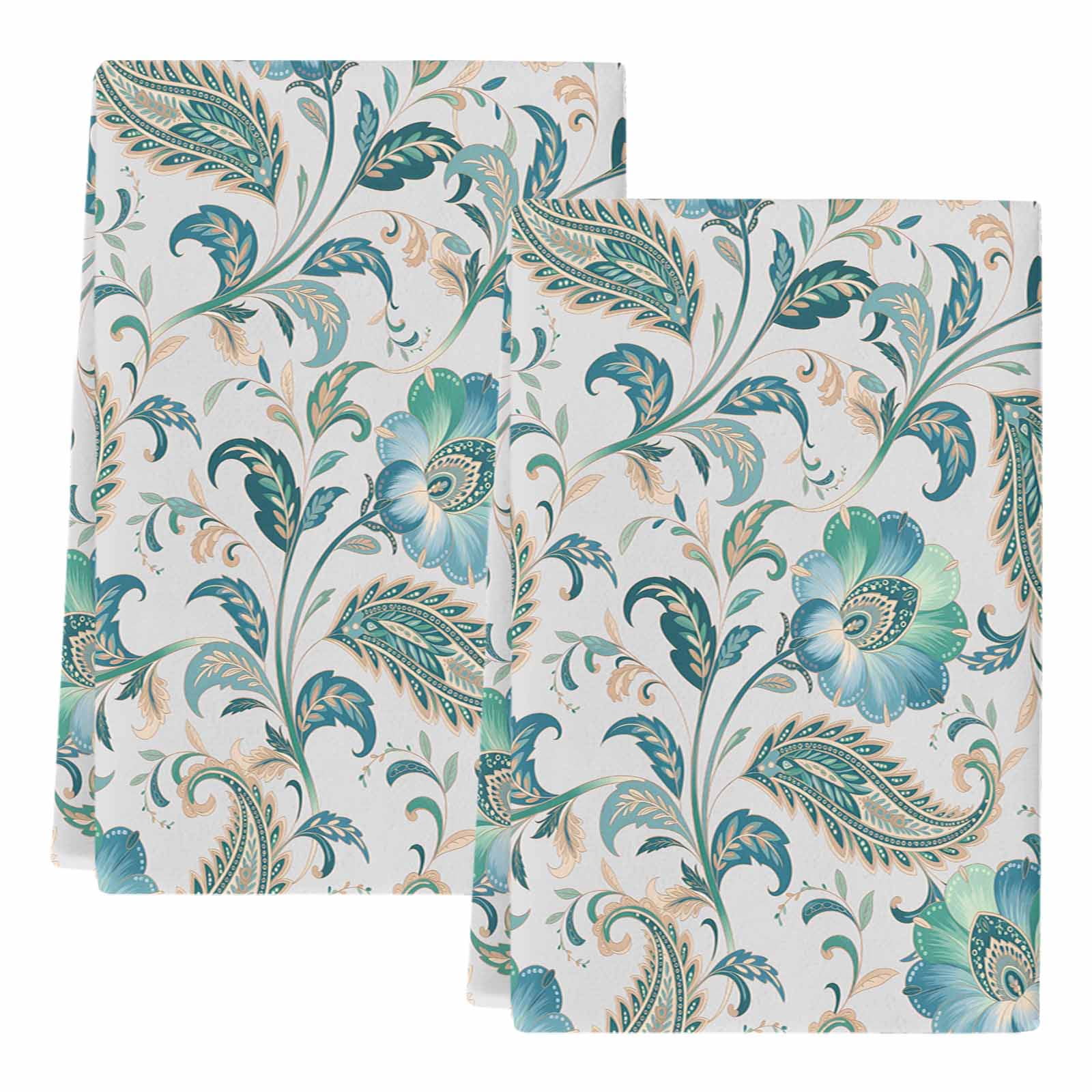 Dish Towels, Turquoise Paisley Flower Absorbent Kitchen Towels 2 PCS, Abstract Bohemian Floral Microfiber Hand Towels Dish Cloths Tea Towels for Home&nbsp;Bathroom Cleaning Drying,18X28-Inch,