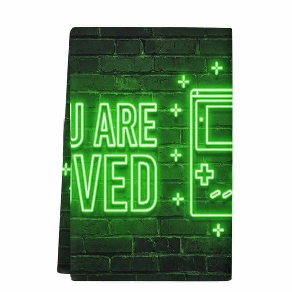 Dish Towels, Video Game Absorbent Kitchen Towels 1 PC, Green Shiny Gaming Playing Gamer Microfiber Hand Towels Dish Cloths Tea Towels for Home&nbsp;Bathroom Cleaning Drying,18X28-Inch,