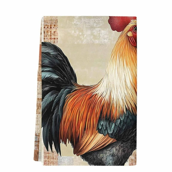 Dish Towels, Vintage Farmhouse Absorbent Kitchen Towels 1 PC, Watercolor Rooster Pattern Microfiber Hand Towels Dish Cloths Tea Towels for Home Bathroom,18X28-Inch, Red Brown