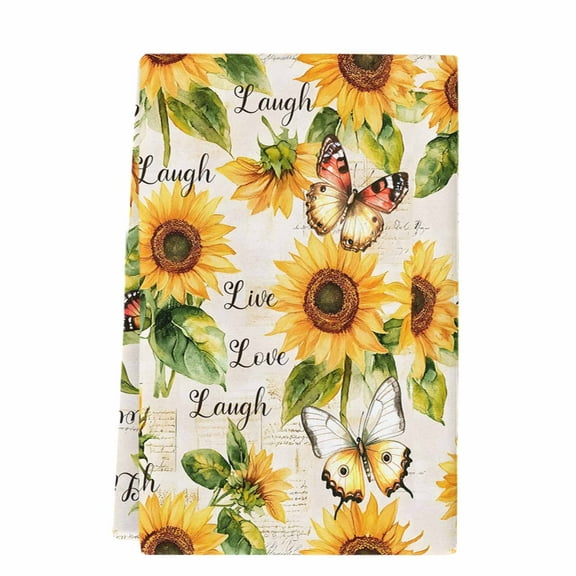 Dish Towels, Vintage Sunflower Absorbent Kitchen Towels 1 PC, Inspirational Quotes Live Love Laugh Microfiber Hand Towels Dish Cloths Tea Towels for Home Bathroom,18X28-Inch,