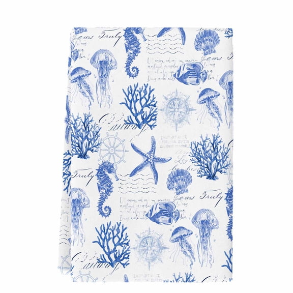 Dish Towels, Watercolor Coastal Absorbent Kitchen Towels 1 PC, Seahorse Starfish Pattern Microfiber Hand Towels Dish Cloths Tea Towels for Home Bathroom,18X28-Inch, Blue