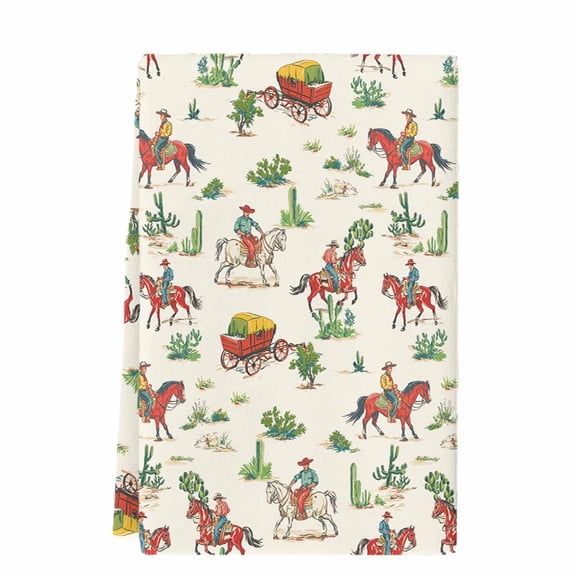 Dish Towels, Western Farmhouse Absorbent Kitchen Towels 1 PC, Cactus Cowboy Horse Microfiber Hand Towels Dish Cloths Tea Towels for Home&nbsp; Bathroom,18X28-Inch, Brown Yellow Green