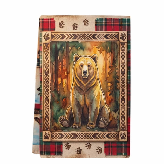 Dish Towels, Wolf Deer Bear Absorbent Kitchen Towels 1 PC, Wild Animals Woodland Microfiber Hand Towels Dish Cloths Tea Towels for Home Bathroom Cleaning Drying,18X28-Inch,