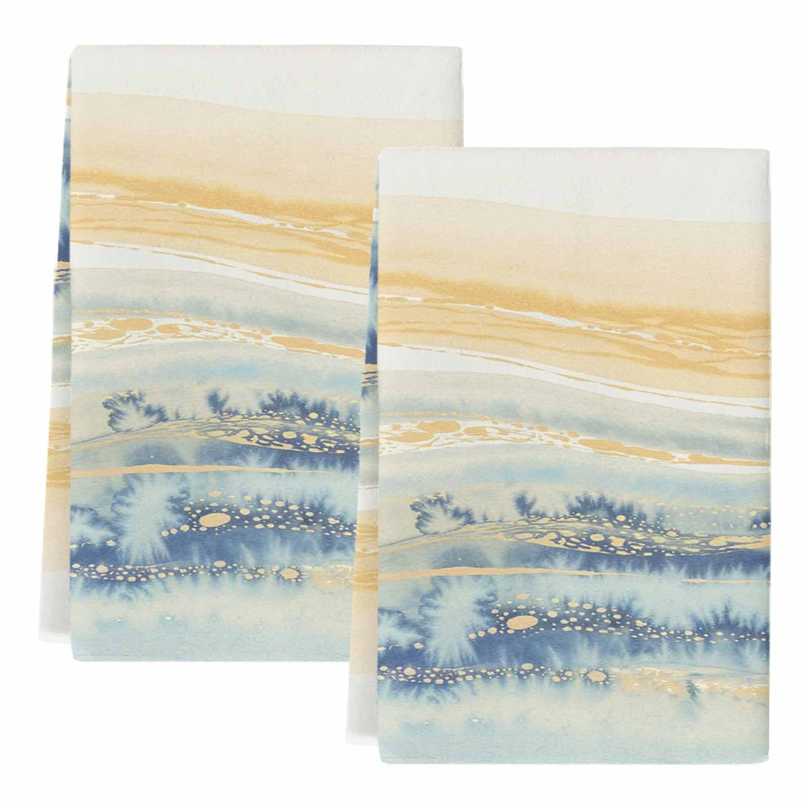 Dish Towels, Yellow Blue Marble Absorbent Kitchen Towels 2 PCS, Abstract Fluid Microfiber Hand Towels Dish Cloths Tea Towels for Home&nbsp;Bathroom Cleaning Drying,18X28-Inch,