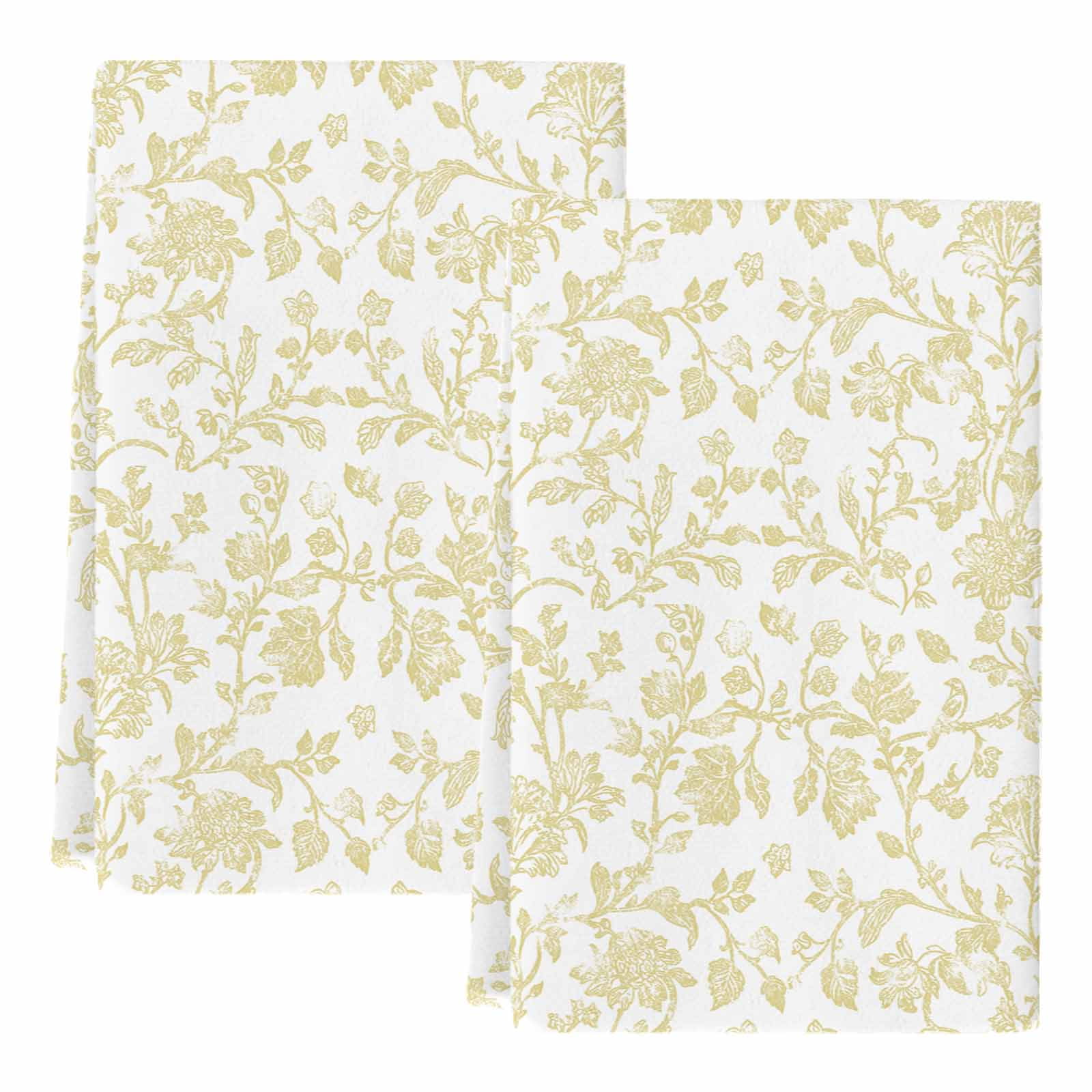 Dish Towels, Yellow Pastoral Flower Absorbent Kitchen Towels 2 PCS, Farmhouse Floral Microfiber Hand Towels Dish Cloths Tea Towels for Home&nbsp;Bathroom Cleaning Drying,18X28-Inch,