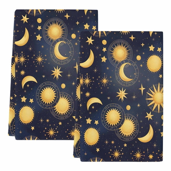 Dish Towels, Yellow Star Moon Absorbent Kitchen Towels 2 PCS, Fantasy Galaxy Starry Night Microfiber Hand Towels Dish Cloths Tea Towels for HomeBathroom Cleaning Drying,18X28-Inch,