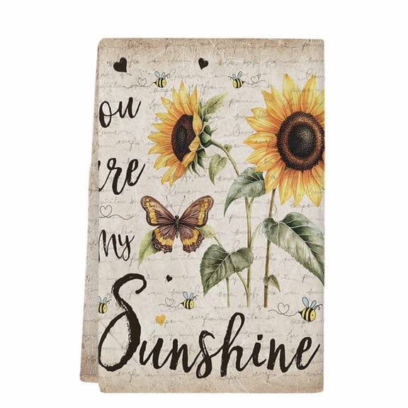Dish Towels, You Are My Sunshine Absorbent Kitchen Towels 1 PC, Rustic Sunflower Vintage Letters Pattern Microfiber Hand Towels Dish Cloths Tea Towels for Home Bathroom,18X28-Inch,