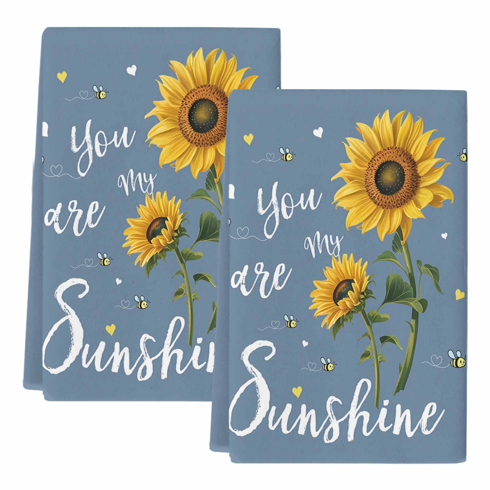 Dish Towels, You Are My Sunshine Absorbent Kitchen Towels 2 PCS, Bee Heart Floral Haze Blue Microfiber Hand Towels Dish Cloths Tea Towels for Home&nbsp;Bathroom Cleaning Drying,18X28-Inch,