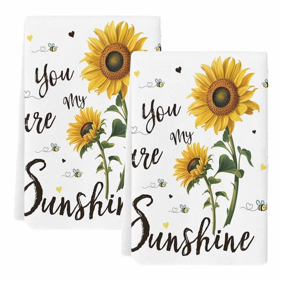 Dish Towels, You Are My Sunshine Absorbent Kitchen Towels 2 PCS, Bee Heart Floral Microfiber Hand Towels Dish Cloths Tea Towels for Home Bathroom Cleaning Drying,18X28-Inch,