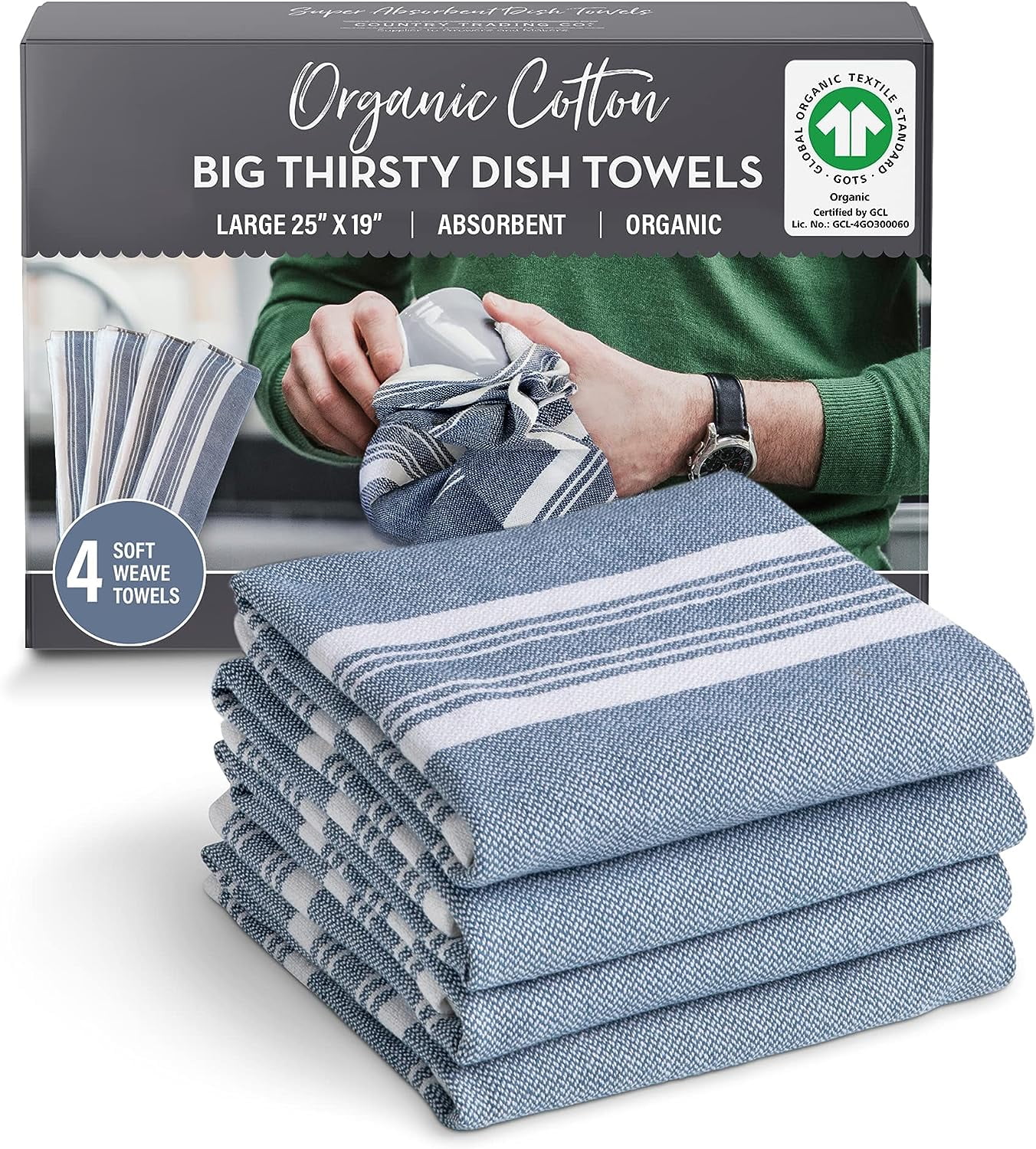 Kitchen Dish Towels Cotton Linen Organic Waffle Towel Absorbent Hanging Loop