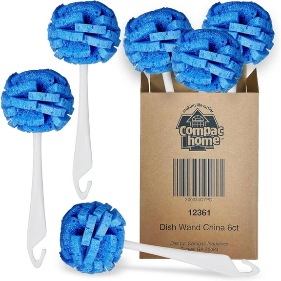Dish Wand Kitchen Sponge | Effectively Clean China Dishes and Glassware | Unique Round Ball Shaped All-Around Cleaning Sponge | Gentle Flexible Brushes for Your Nice Dishes, 6 Count