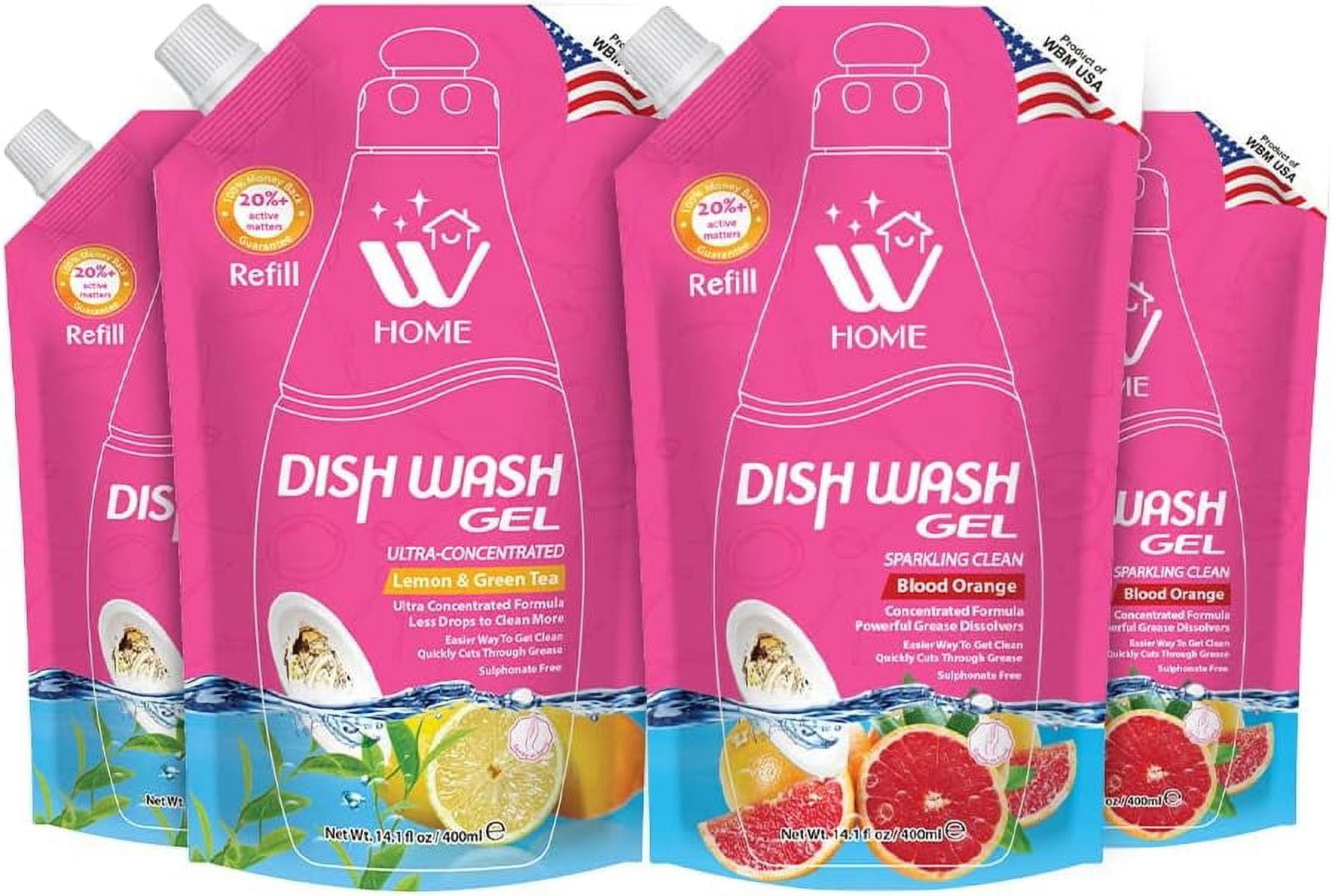 Dish Wash Gel Soap Gift Set, Ultra Grease Fighting Power, Blood Orange, Lemon and Green Tea, Dish Soap Liquid – Pack of 4