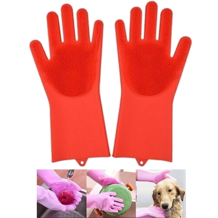 Dish Washing Pet Grooming Silicone Rubber Scrubber Cleaning Red Color 2 in 1