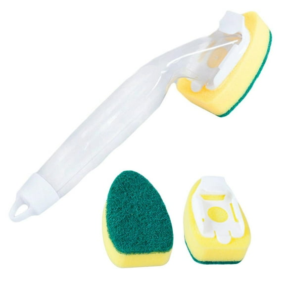 Dish Washing Up Brush Sponge With Liquid Soap Dispenser Scrubber Cleaning #p# I1B9
