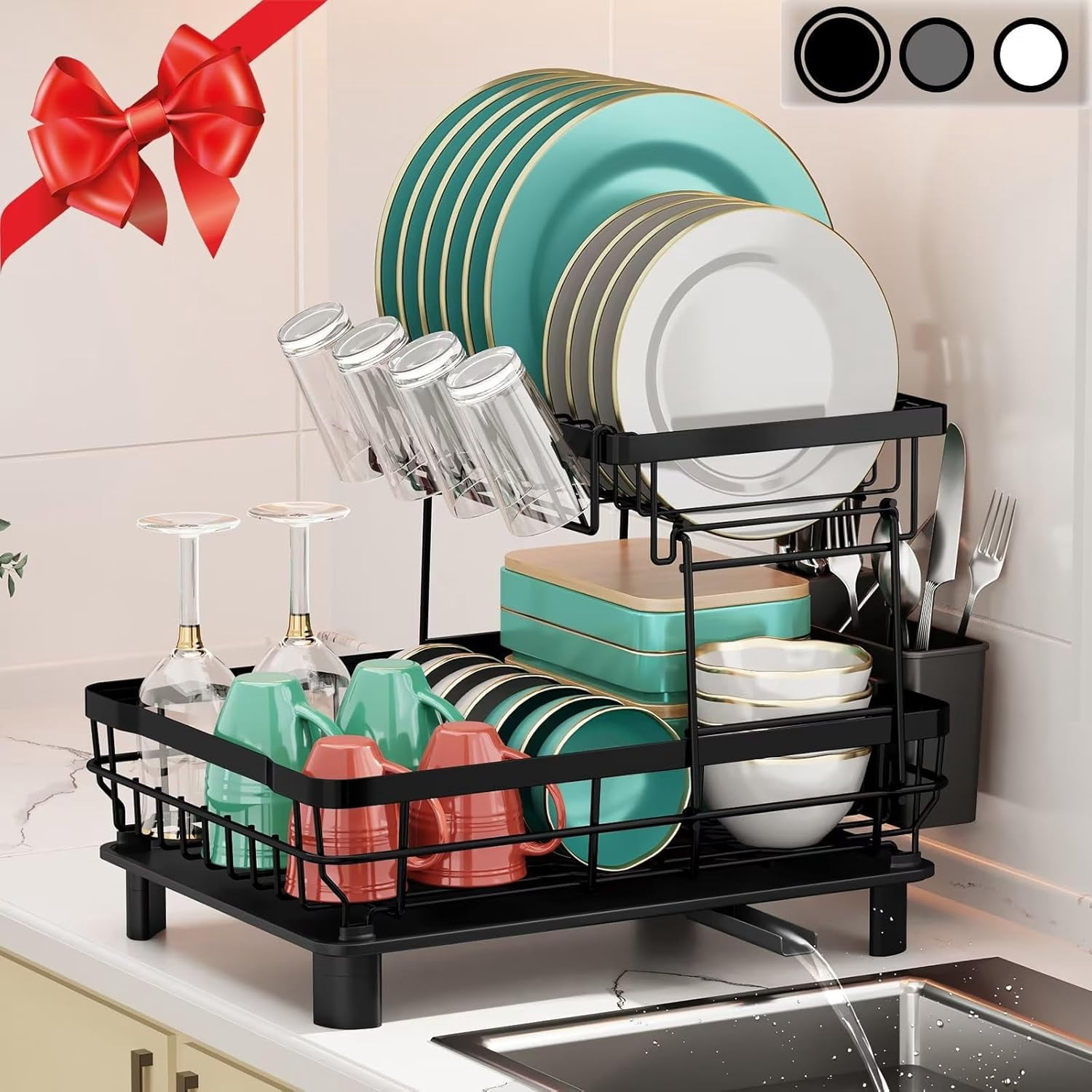 Dish drying rack, kitchen counter 2-layer stainless steel dish rack ...