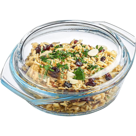 Dish with Lid, 1 Quart Round Glass Casserole, Baking Dish, Oven, Microwave, Dishwasher Safe, Yellow, Borosilicate Glass, 946.35 cm